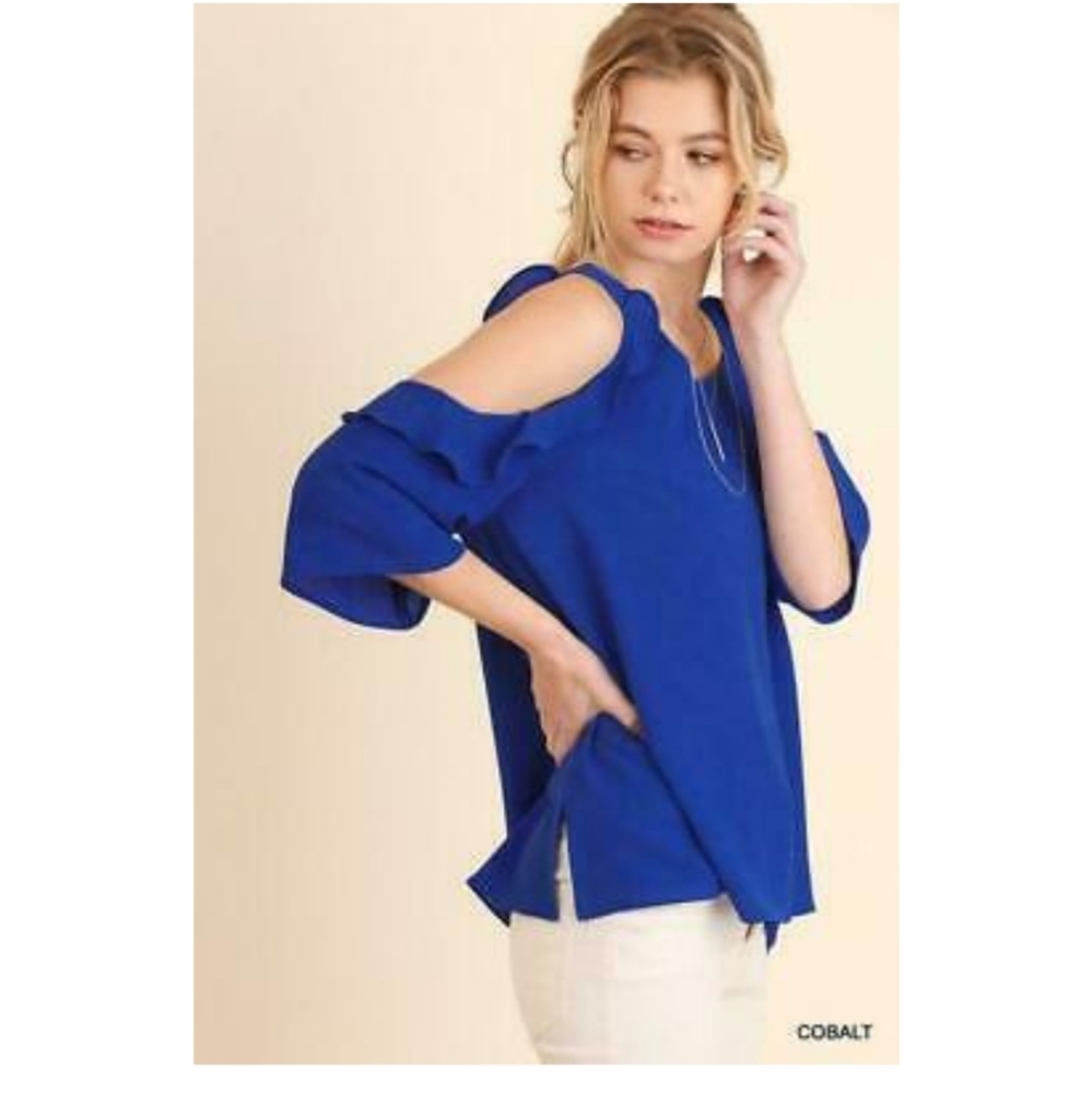 Hot Pink Cold Shoulder Ruffle Top - Picture 3 of 4